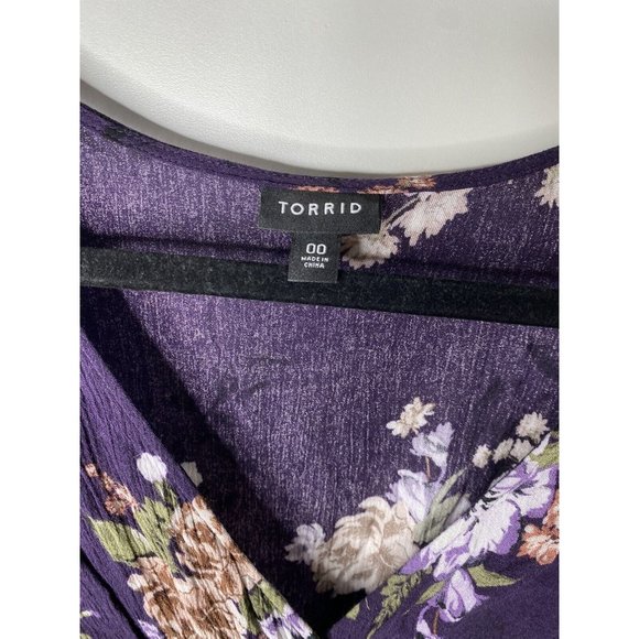 Torrid Tunic Size 00 10/M/L Women's Dark Purple Floral Gauze Babydoll Tunic - Picture 2 of 7